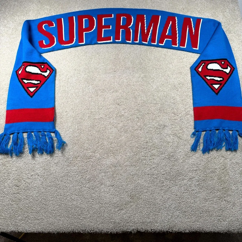 Superman Symbol Rectangle Scarf Scarves Unisex Blue Red DC Comics Tassel Winter